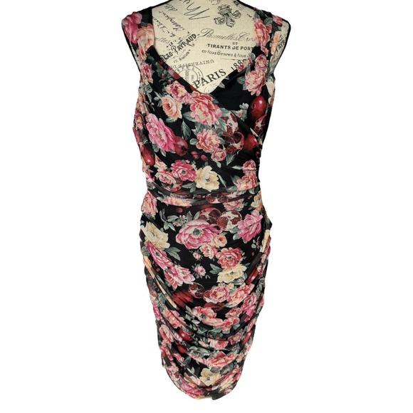 Express Dress Large Bodycon Floral Mesh Ruched Romantic Y2K Mesh Sweetheart Neck - Picture 13 of 13